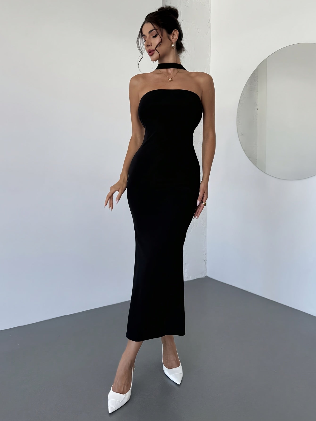 Women's Elegant Off-Shoulder Back Bow Mermaid Dress - Sexy Party & Formal Evening Gown with Bodycon Fit, Machine Washable Black Dress for Halloween, Galas & Special Occasions, Galaxy Event Attire | Sleek Silhouette